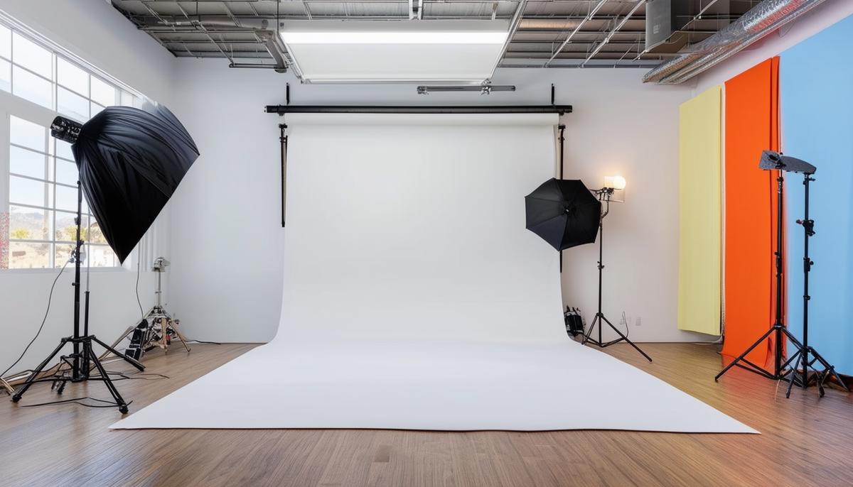 A 700 square foot photography studio in Mission Valley with white and colored background options