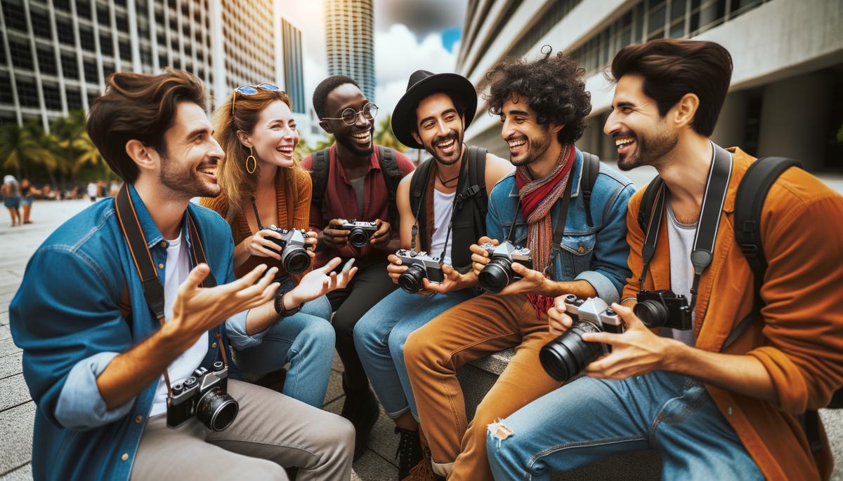 Photographers exchanging ideas and reviewing photos together at MSPF