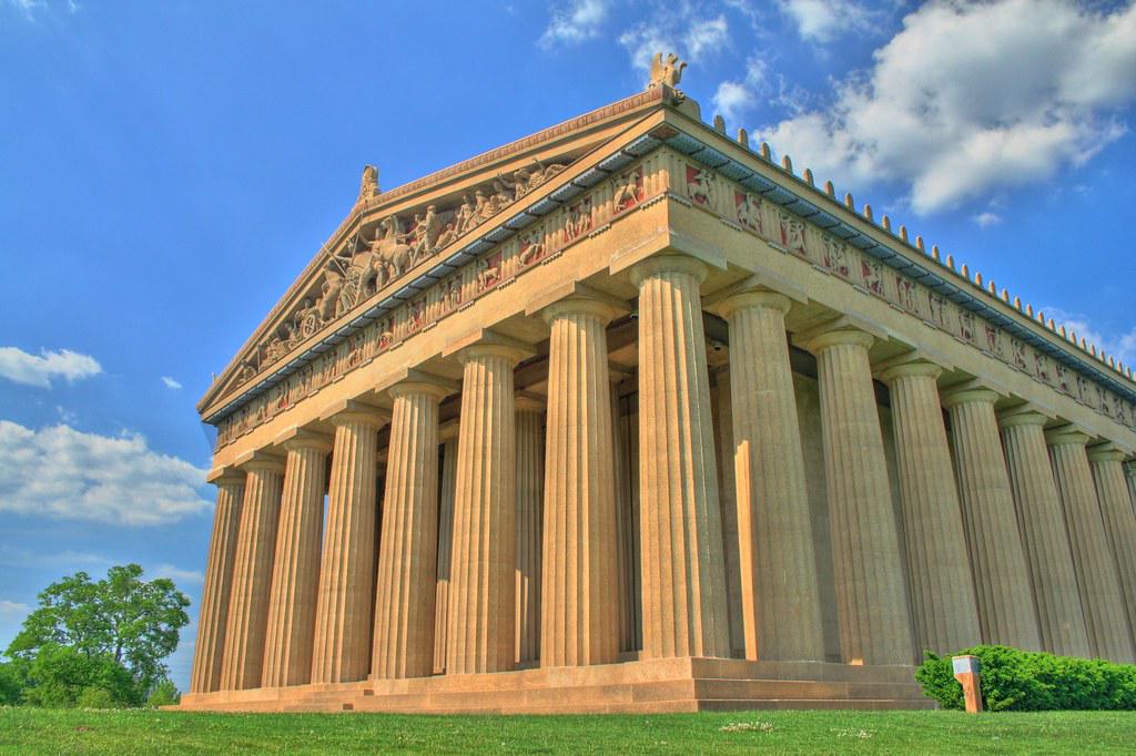 A panoramic view of Nashville's most popular photoshoot locations, including the Grand Ole Opry, Centennial Park's Parthenon, and colorful street art murals