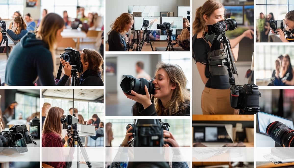 Collage of various photography class options in Nashville, showcasing different learning environments and techniques