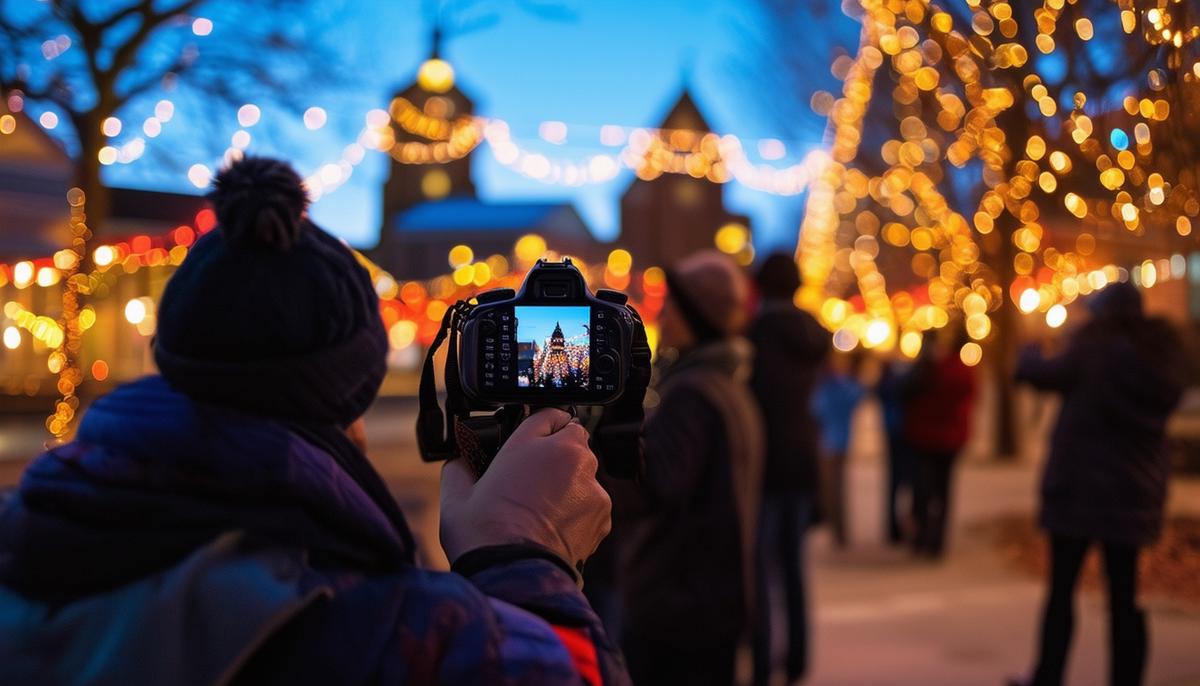 A group of photographers on an Instagram Photowalk capturing Nashville's holiday lights