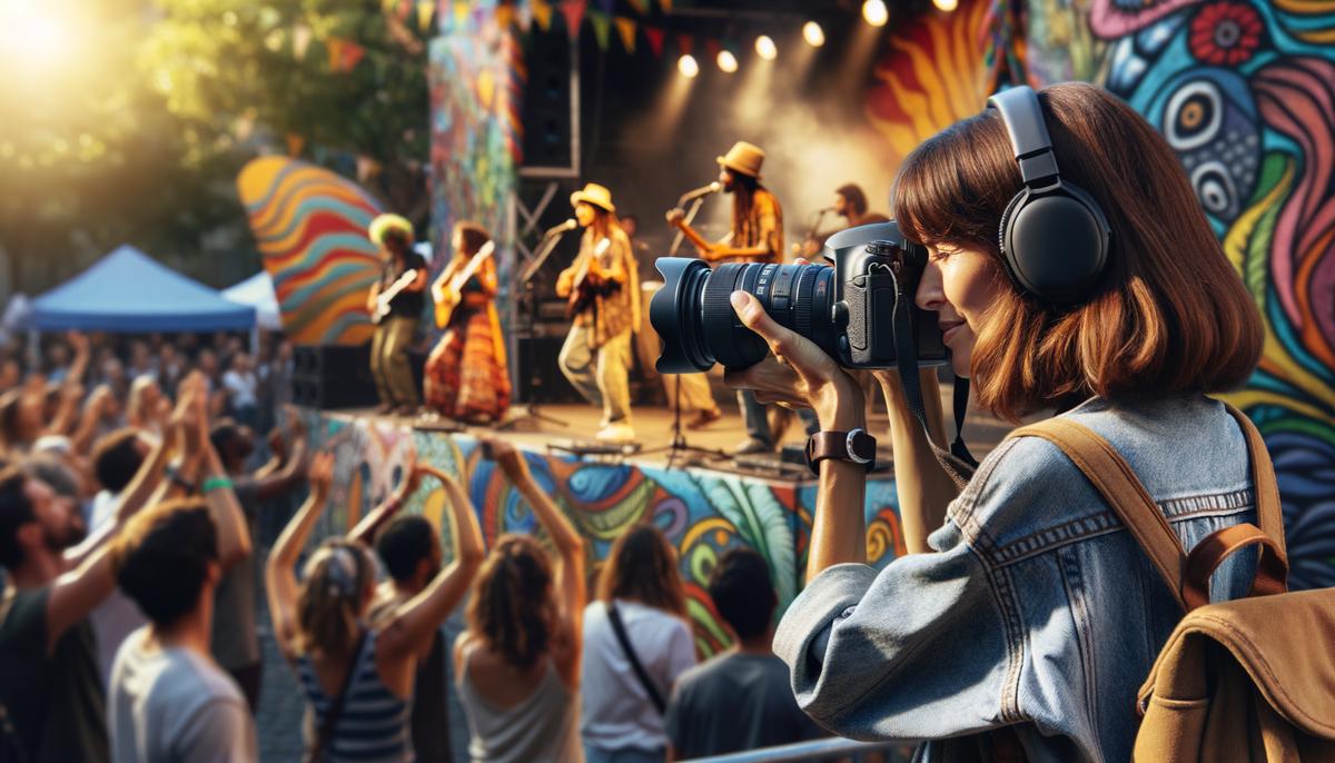 Natalie Roberson photographing a musical performance at the Deep Ellum Arts Festival