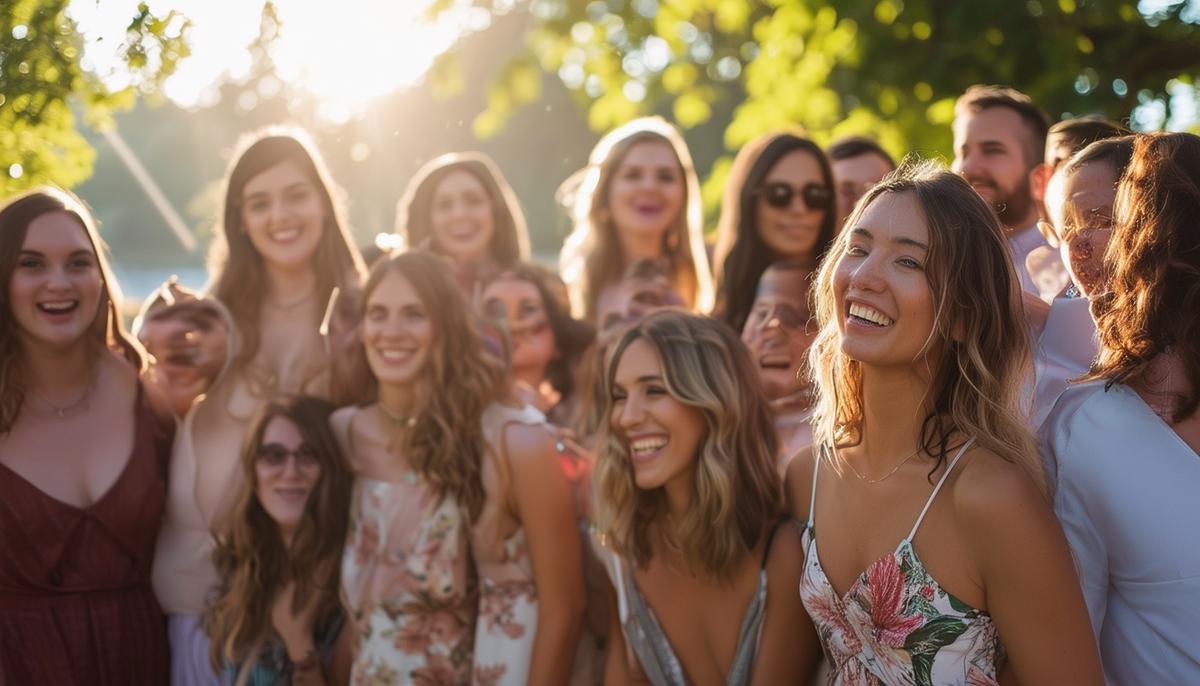 An event photographer using natural light to capture a group photo outdoors