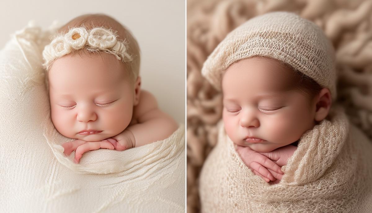 Side-by-side comparison of fine art and candid newborn photography styles