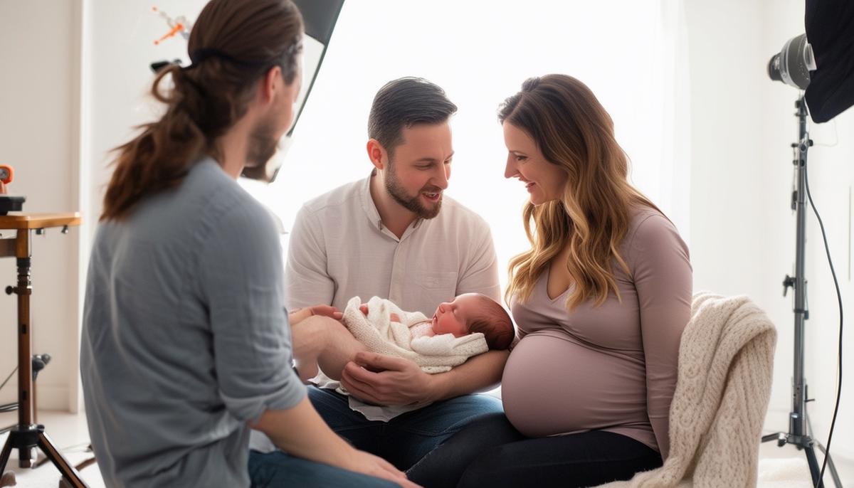 A newborn photography consultation in Rogers, AR with expectant parents and a photographer