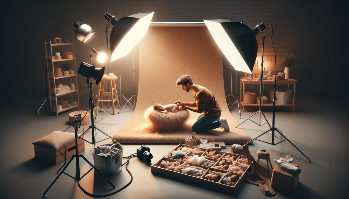 A newborn photography session in progress in a Rogers, AR studio