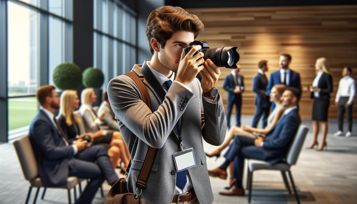 Nicholas N, a self-taught photographer, discreetly capturing candid moments at a Dallas business event