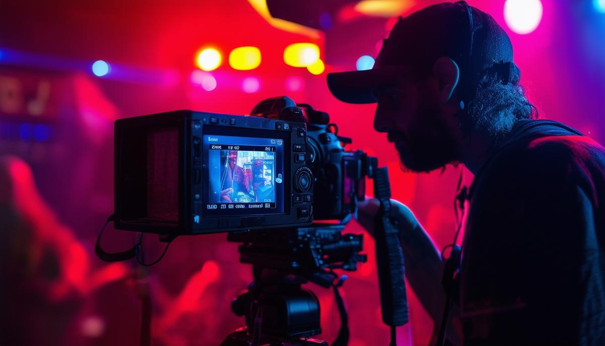 A photographer setting up equipment to shoot at a nightclub
