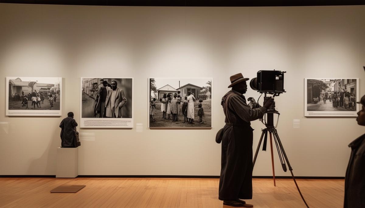 A display from the Called to the Camera exhibition at the New Orleans Museum of Art, showcasing historic photographs by Black American studio photographers