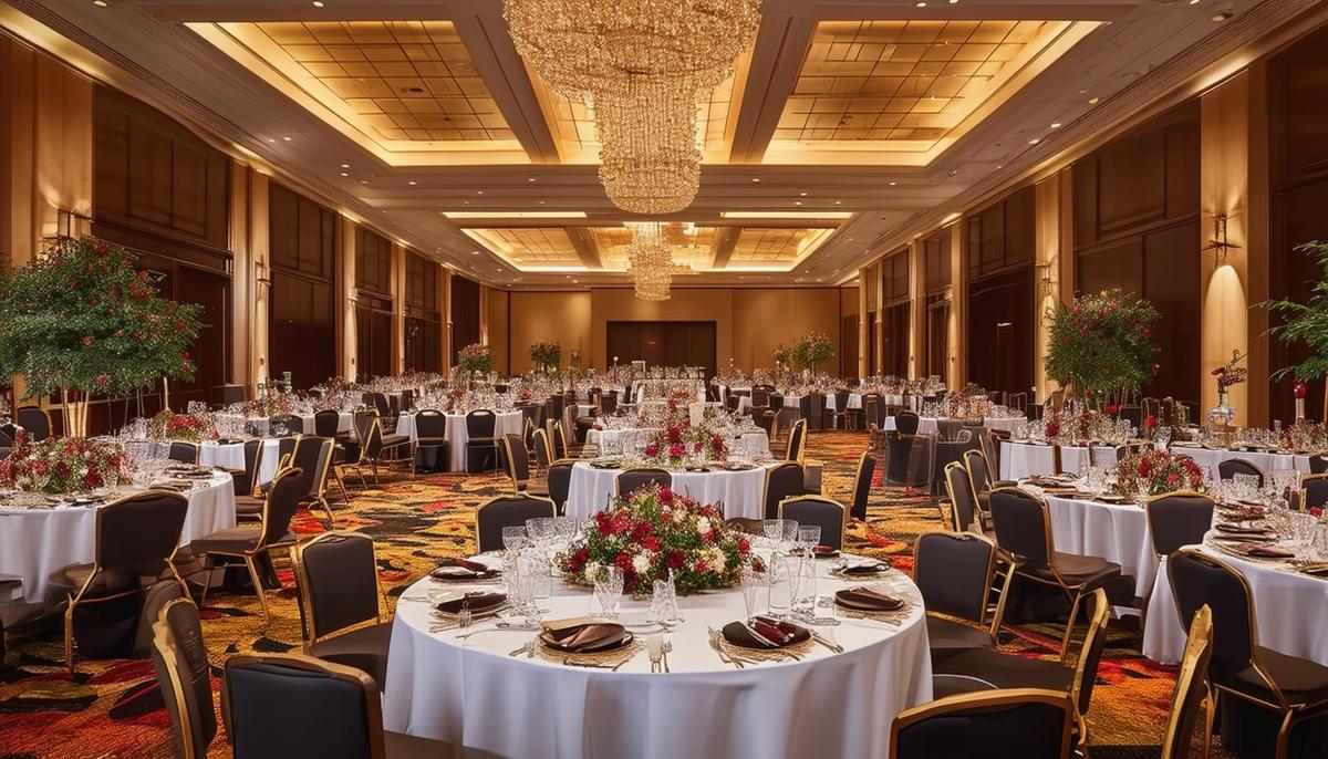 A corporate event taking place in the grand ballroom of the Omni Dallas Hotel