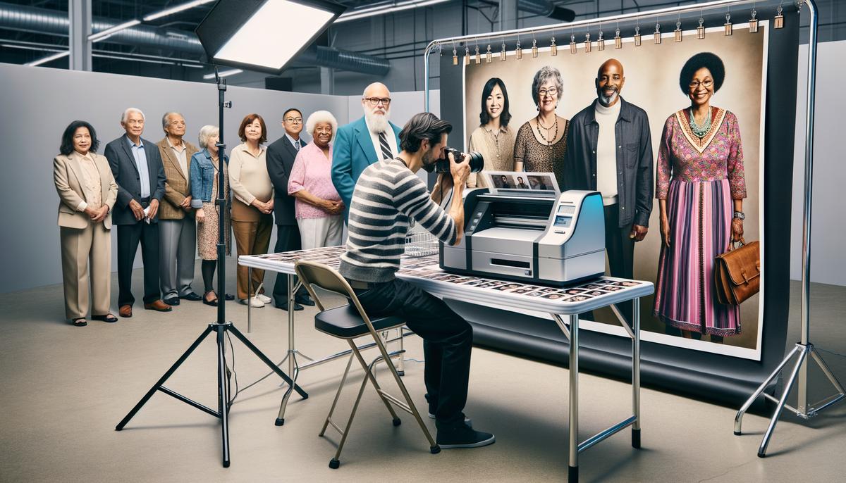 An on-site printing station at a Dallas corporate event with a photographer and printing technician