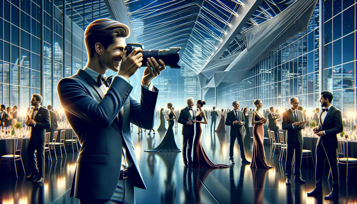 Owen C photographing a corporate gala in Dallas, emphasizing both the attendees and the venue's architecture