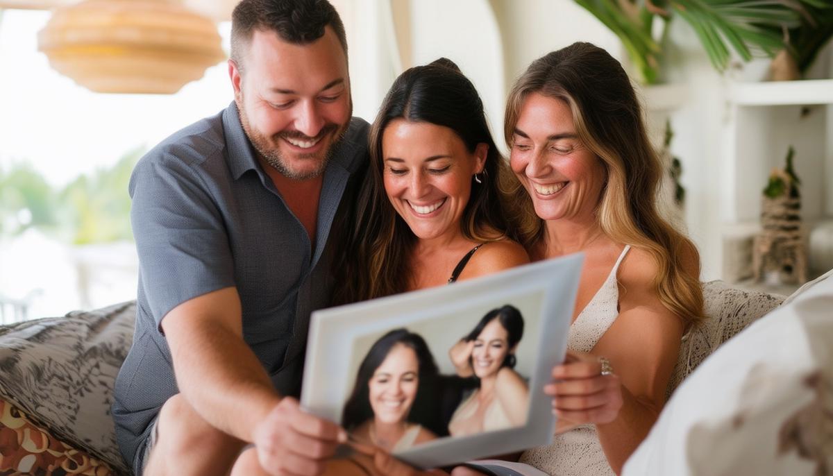 Happy clients reviewing their portrait photographs with a Palm Beach photographer