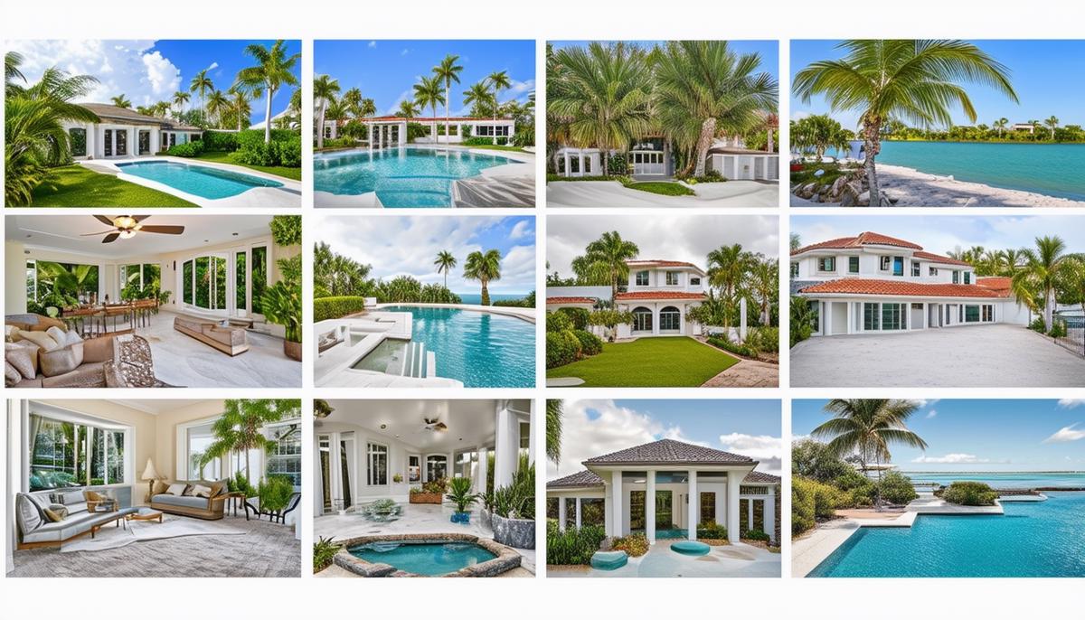 A stylish presentation of various real estate photography services and packages offered for Palm Beach properties