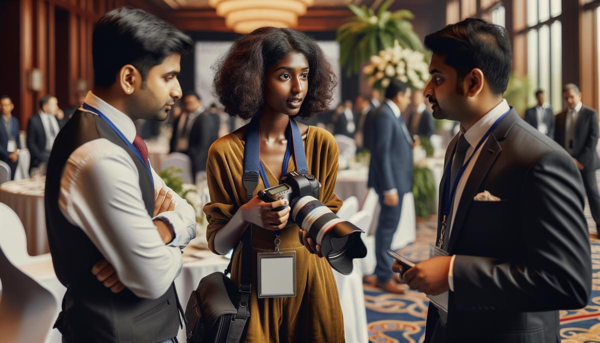 A photographer adapting to last-minute changes at a corporate event