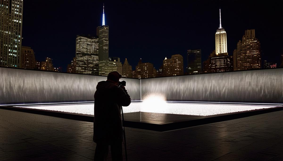 Photographer capturing a solemn moment at the Empty Sky 9/11 Memorial