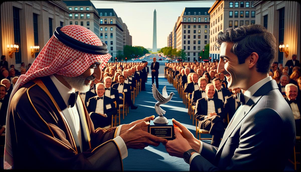 A photographer discreetly capturing a candid moment between award recipients at a Washington, DC ceremony