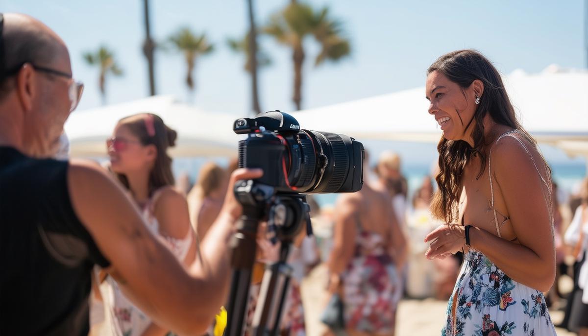 A professional photographer capturing candid moments at a San Diego beach event