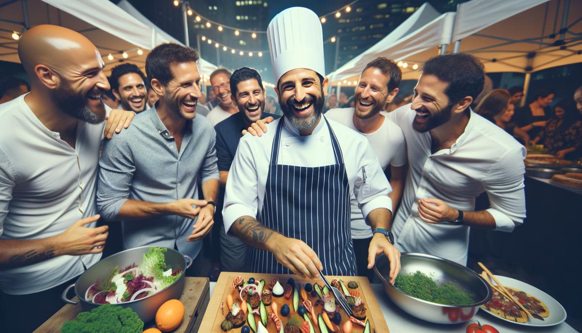 A photographer captures a candid moment of a renowned chef's culinary artistry and interaction with attendees at a Miami event