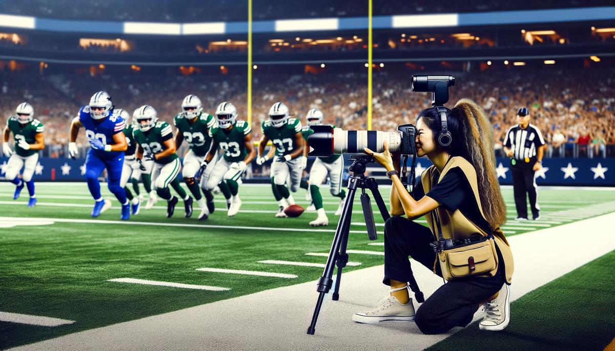 A sports photographer capturing action during a football game in Dallas