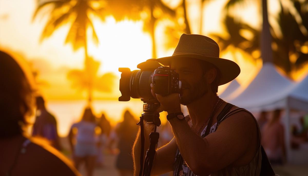 Photographer capturing the golden hour light at a Palm Beach festival