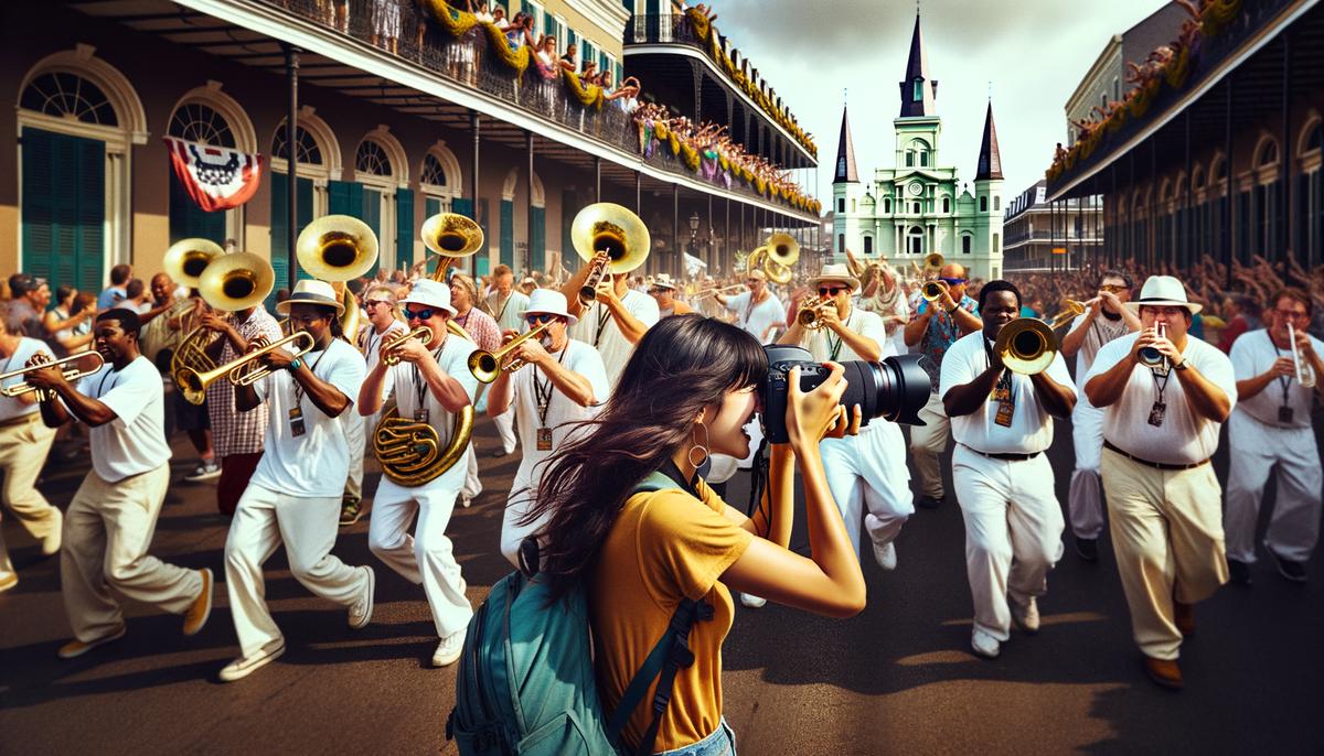 Photographer capturing a traditional New Orleans second line parade