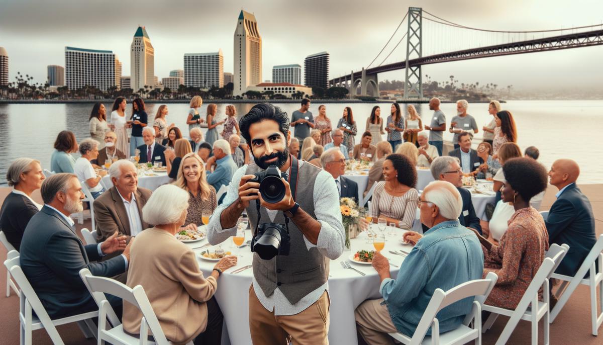 A photographer working at a charity event in a iconic San Diego location