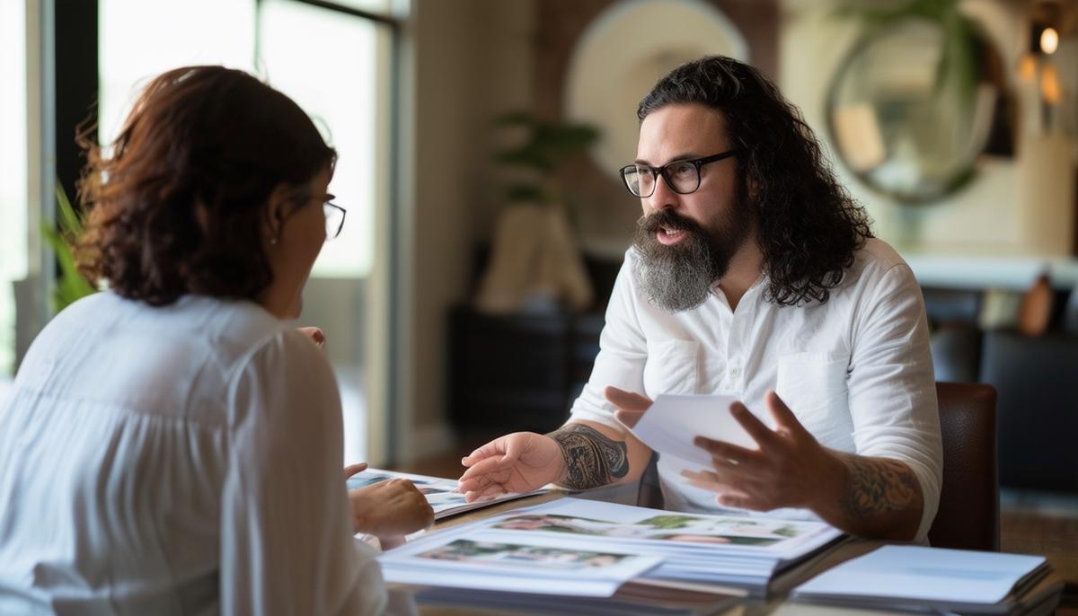 A photographer in Tampa discussing portfolio and packages with a client