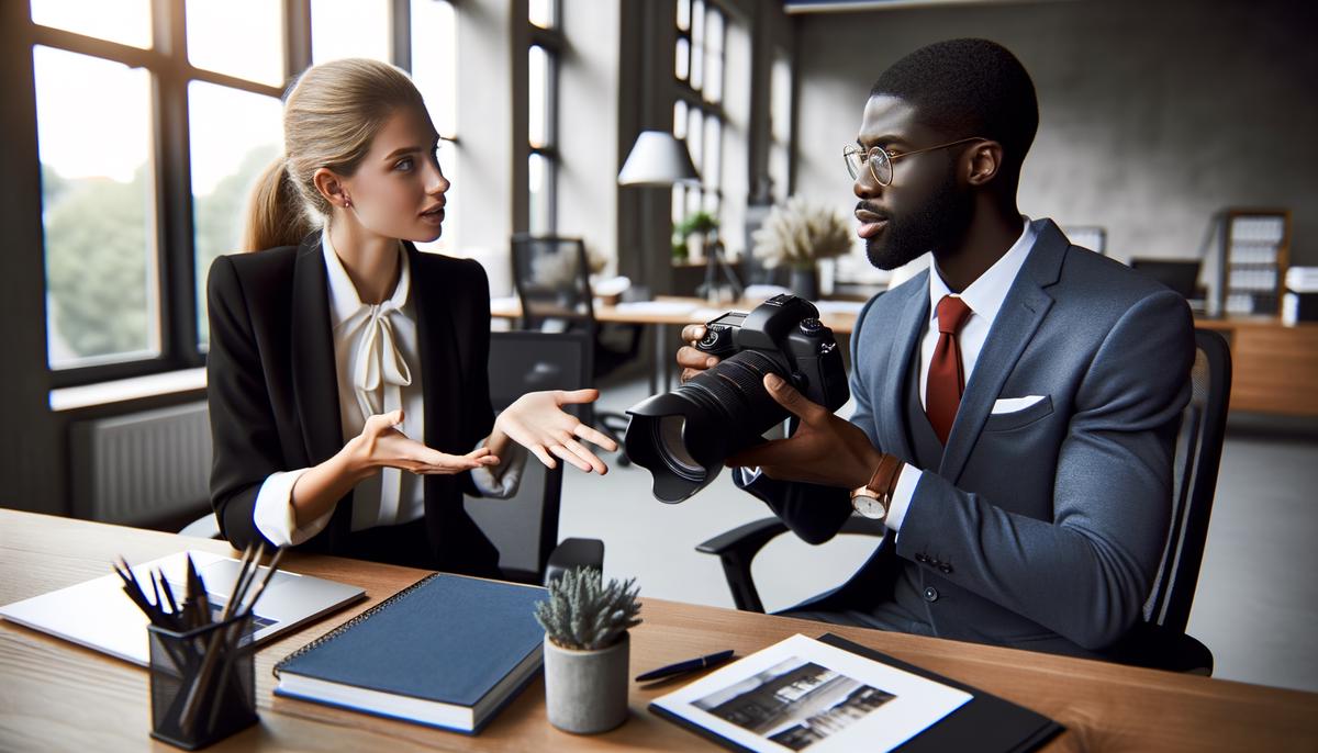 A photographer and client discussing the vision and objectives for a corporate retreat photography project