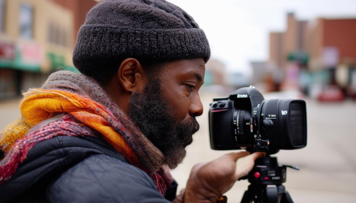A photographer working on a community project, capturing diverse residents of Minneapolis