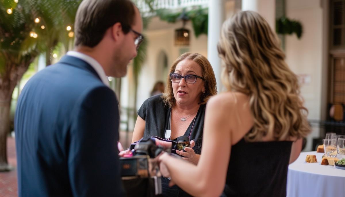 An event photographer discussing a customized package with a client in New Orleans