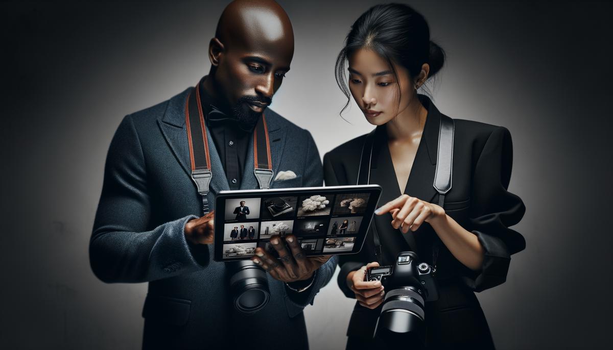 A photographer discussing event goals with an event planner