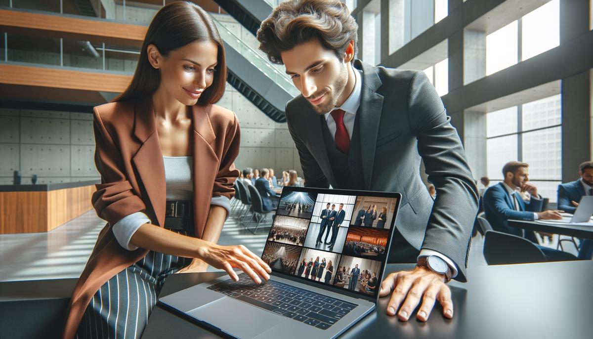 A client reviewing a photographer's diverse conference portfolio