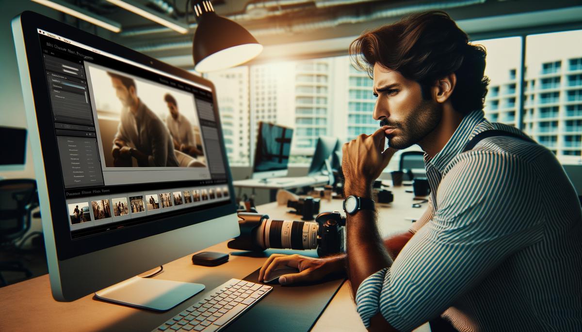 A Miami event photographer carefully reviewing and selecting the best photos from an event on a computer