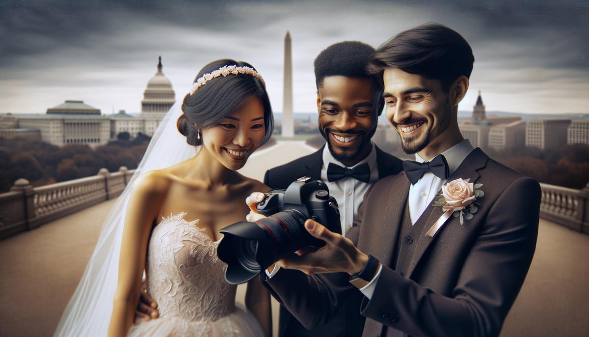 photographer reviewing images couple