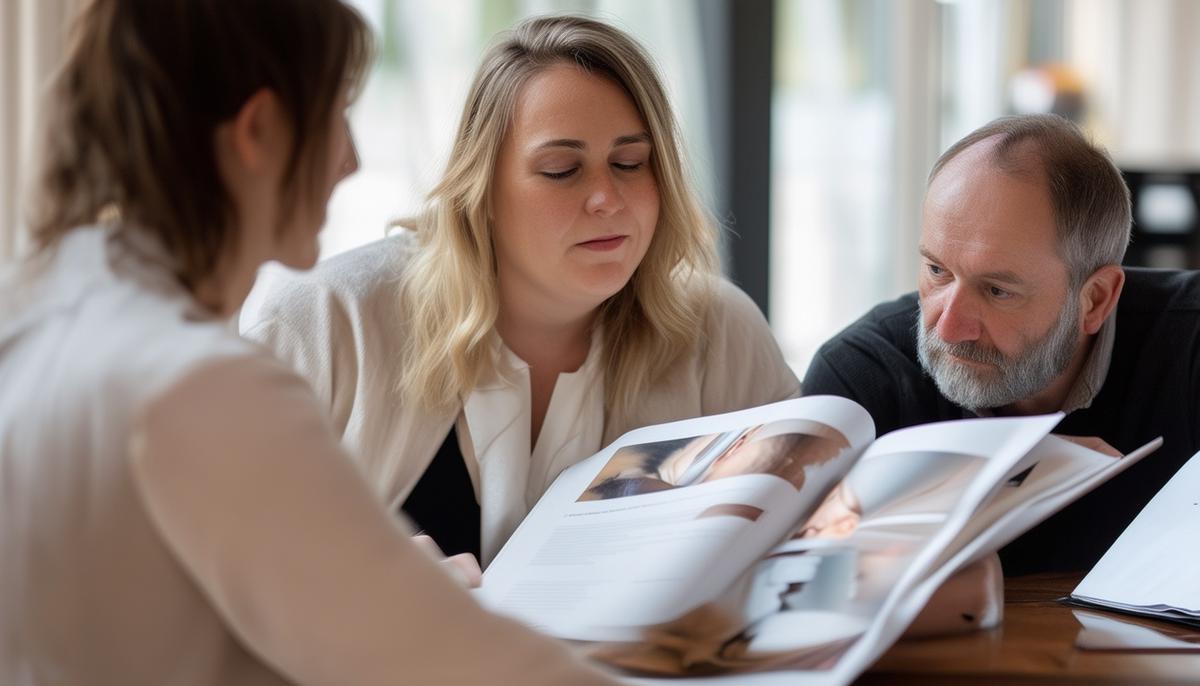 A client reviewing a photographer's portfolio during a consultation