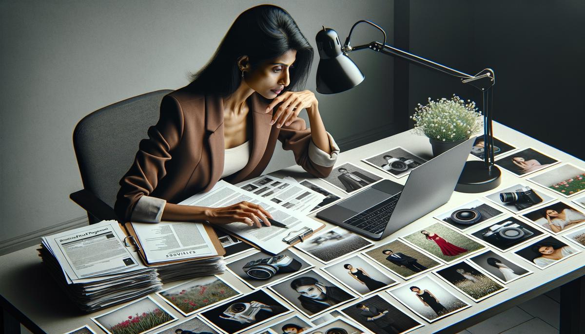 A person reviewing portfolios and comparing different photography styles