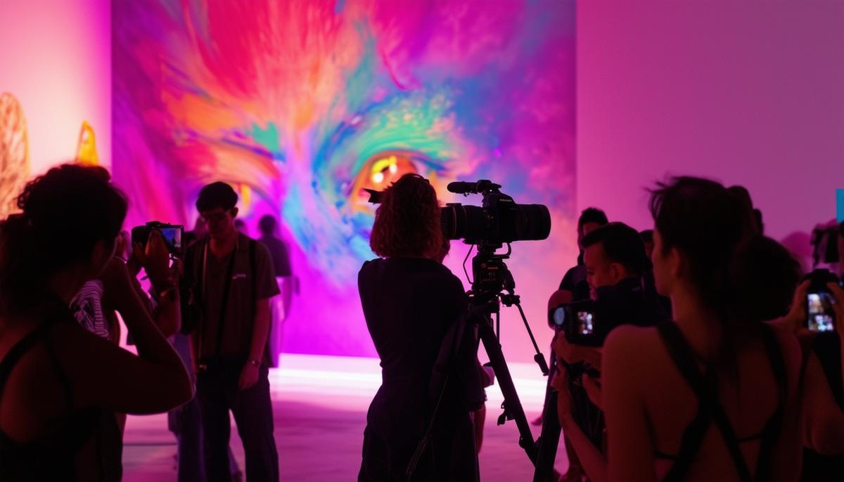 Photographers capturing the dynamic art and performances at Art Basel Miami, showcasing the event's creative energy.