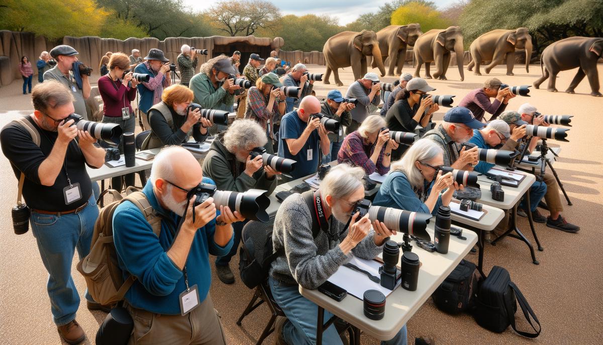 Group of photographers practicing at the Dallas Zoo during a workshop
