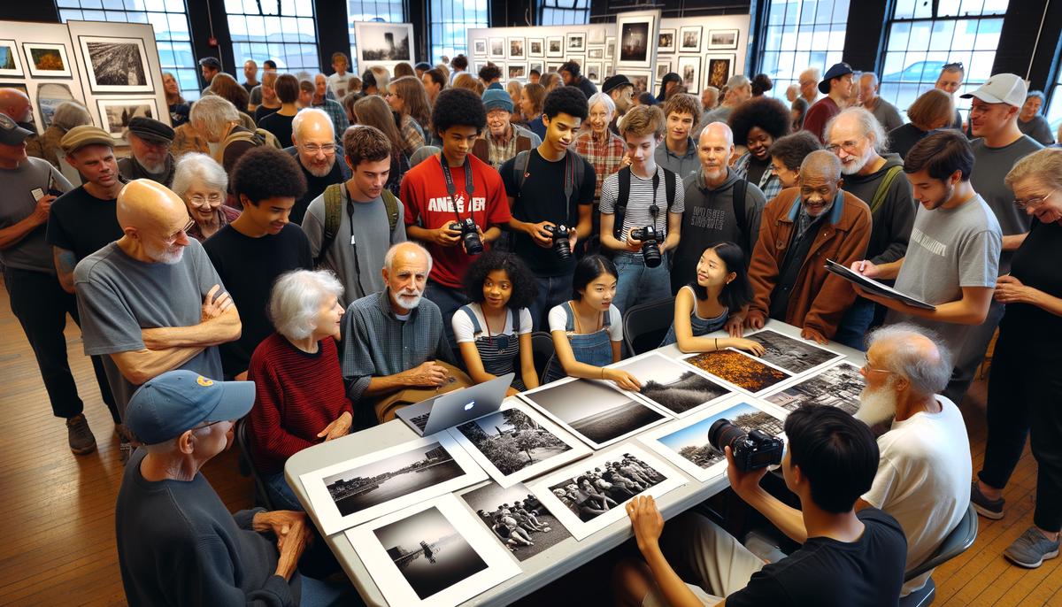 A community photography event in Minneapolis, with participants sharing and discussing their work