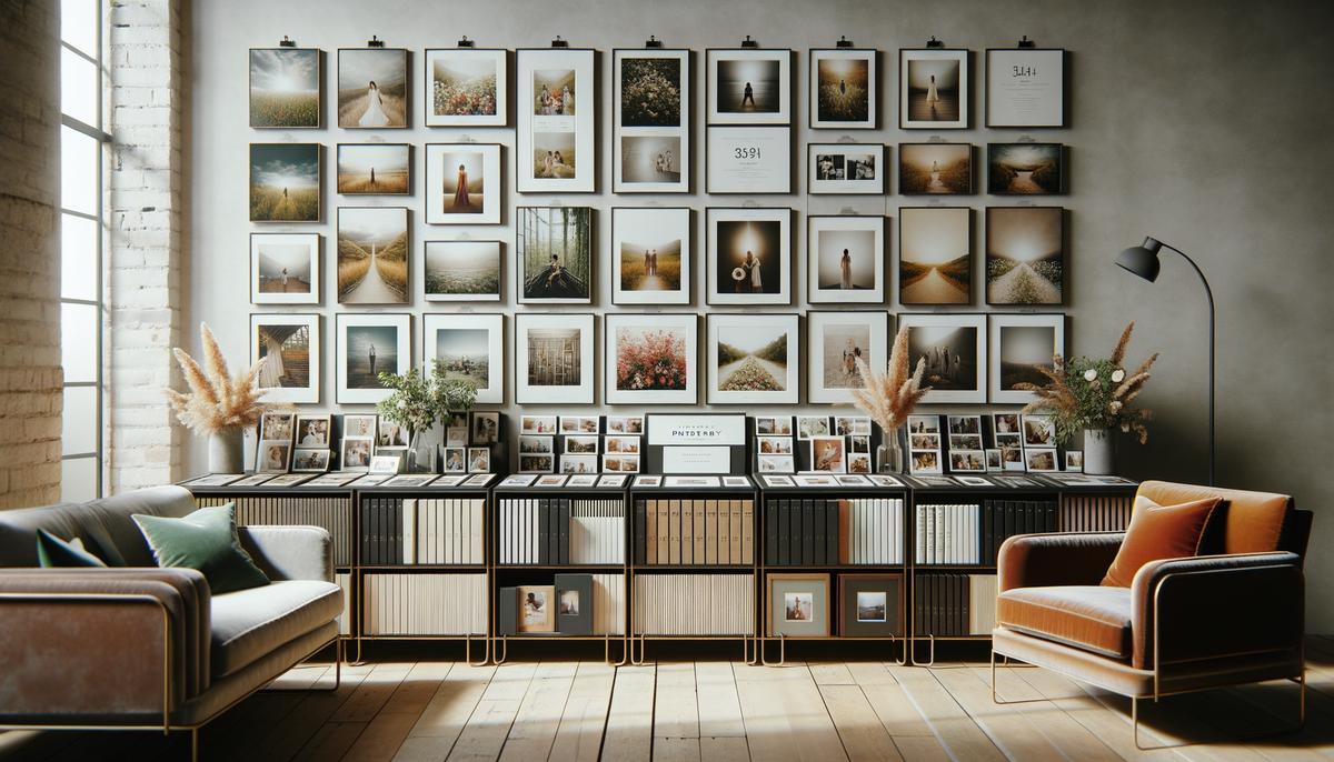 A stylish display of photography pricing packages and options in a Minneapolis studio