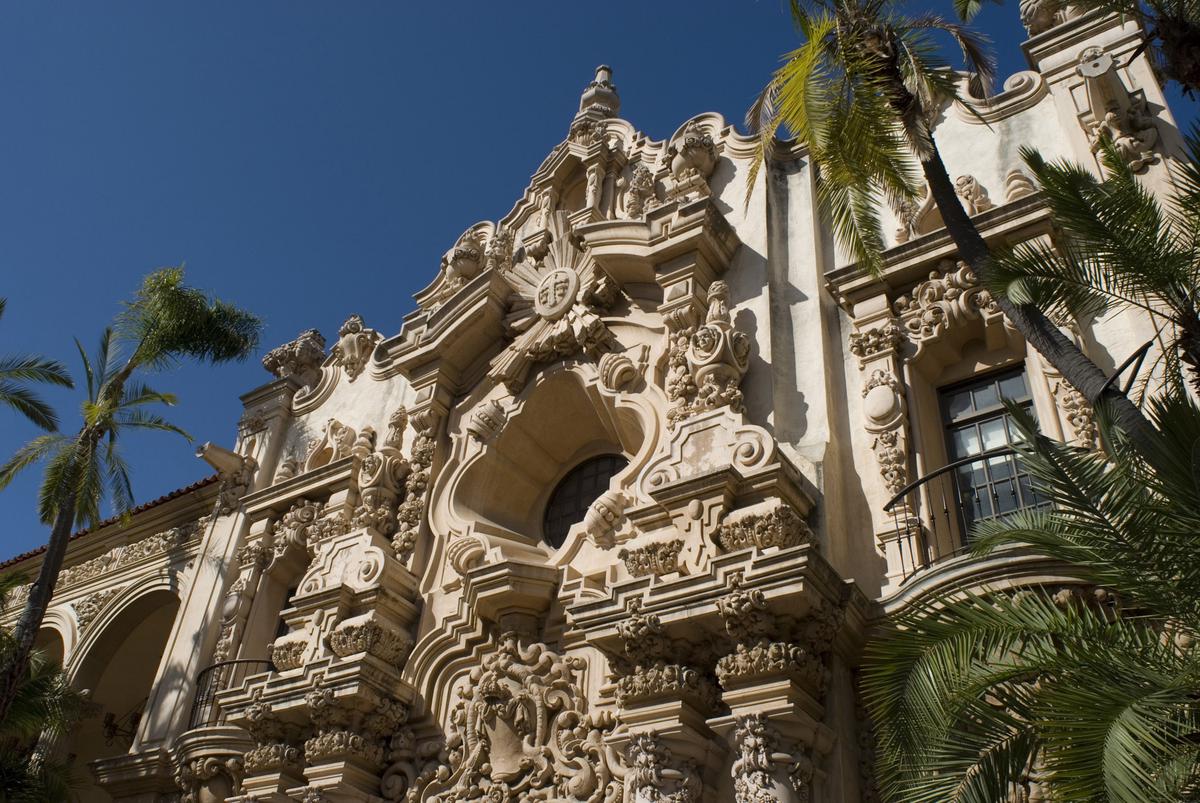 A collage of different photography workshop venues in San Diego, including an indoor studio, Balboa Park, Gaslamp Quarter, and Torrey Pines State Reserve