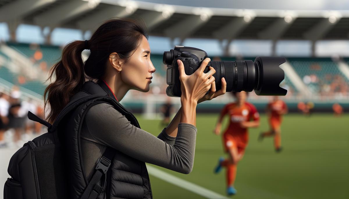 A sports photographer capturing a soccer player in action