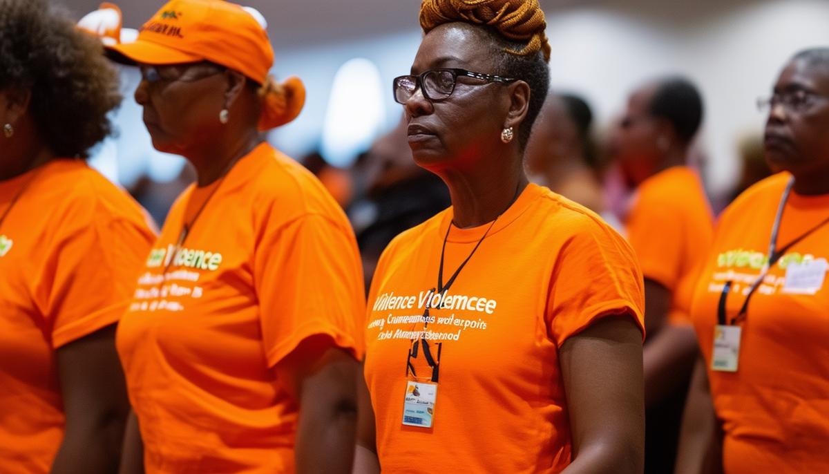 Participants in bright orange attire at the National Gun Violence Awareness Day event in Pine Bluff Convention Center