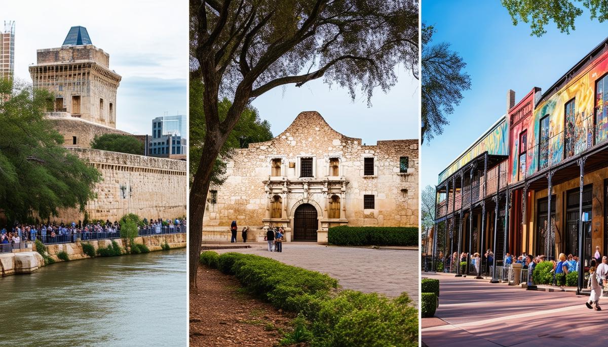 A collage of popular event locations in San Antonio, including the River Walk, The Alamo, and the Pearl District, showcasing their unique charm and versatility for photography.