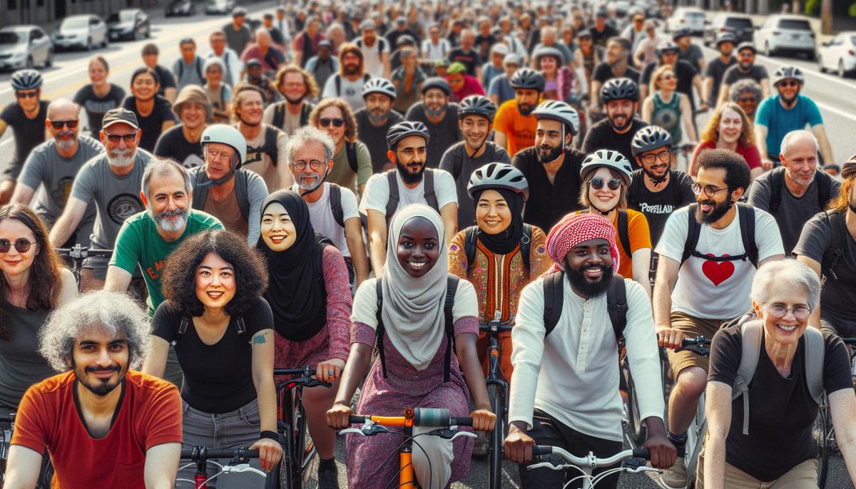 A vibrant Portland cycling community event with diverse participants