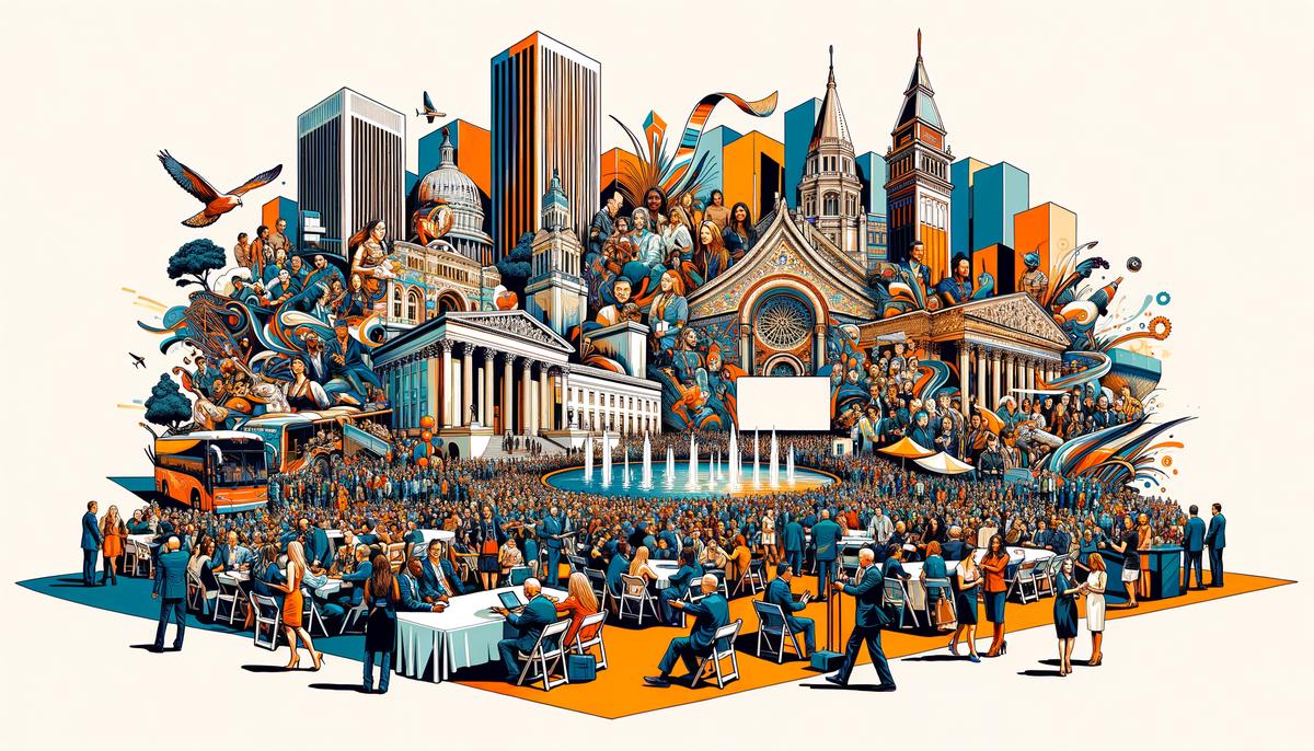 A collage showcasing various Portland events, including tech conferences and social gatherings