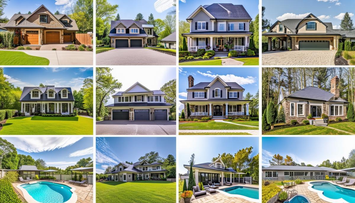 A montage of real estate photography services including high-quality property images, 3D virtual tours, and aerial drone shots