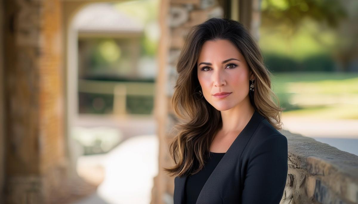 A confident woman poses for a professional portrait session in San Antonio.