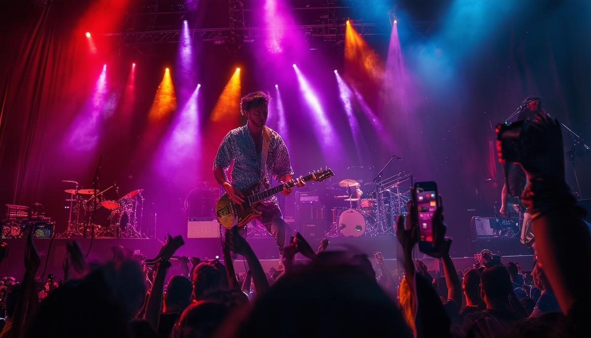 Concert photographs being edited and post-processed using professional software, showcasing techniques like white balance adjustment, exposure correction, and color grading.